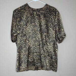 Christie & Jill VTG Animal Print Blouse Short Sleeve Back Button Up Top Size 16